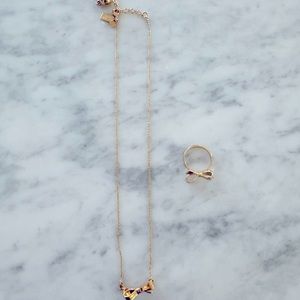 Kate spade bow gold necklace and ring set